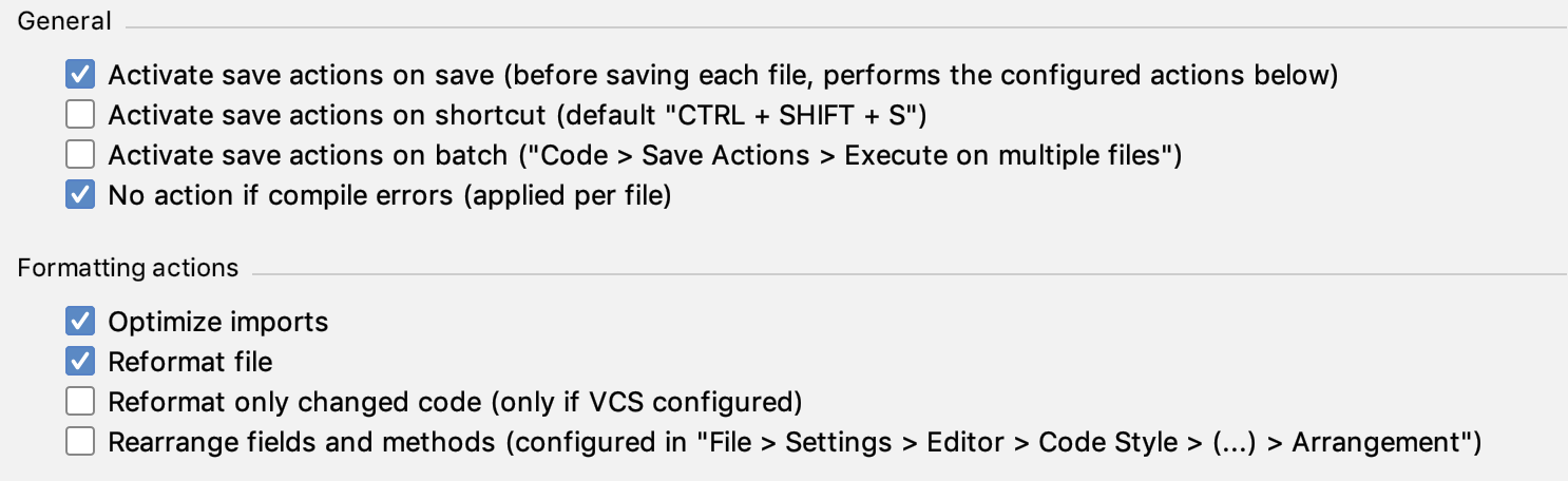 Configurations which sould be applied